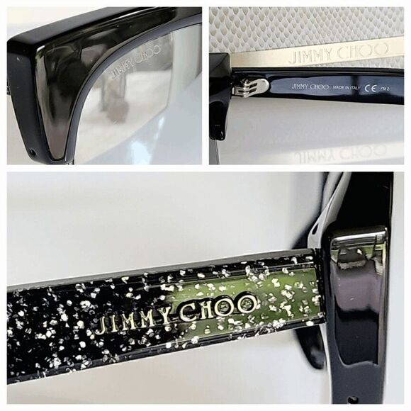 JIMMY CHOO Women\'s Oval 56mm Priya/S Black Glitter Sunglasses NEW WITH CASE $425 main image 10